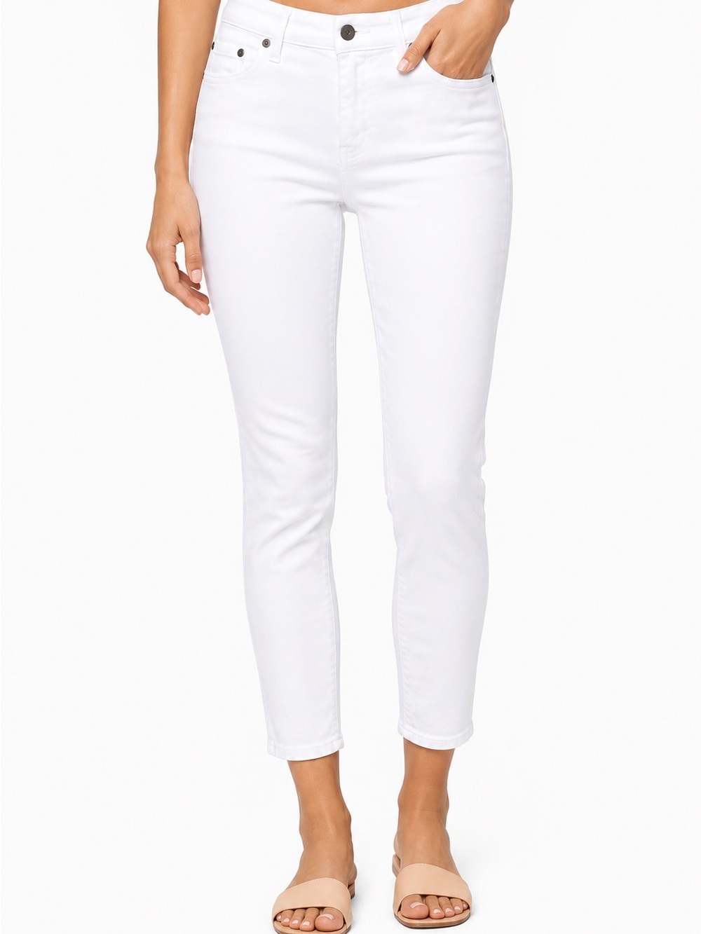 Levi San Francisco Stretch White Cropped Jeans — Classic Slim Ankle Fit